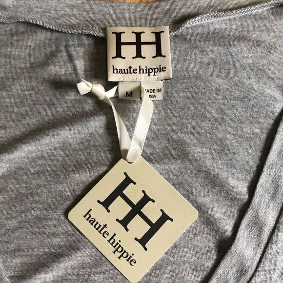 NWT Haute Hippie Light Heather Grey Sleeveless V-Neck Side Slit Modal Shirt - Picture 5 of 10